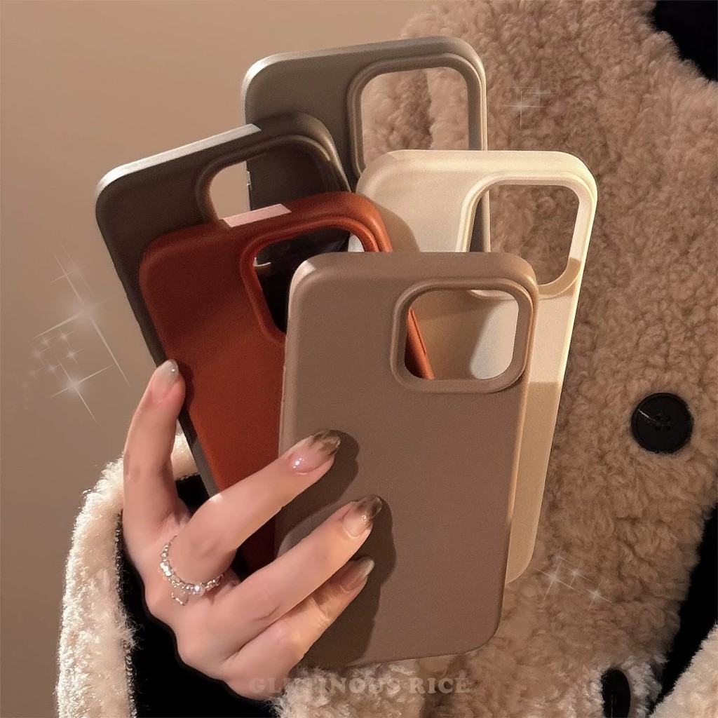 Minimalist สีน้ําตาลสีเทาครีมสีขาวเคสโทรศัพท์สําหรับ iPhone 16 Plus Pro Max 15 14 13 12 11 สไตล์ฤดูหนาวฝาครอบโทรศัพท์ป้องกัน