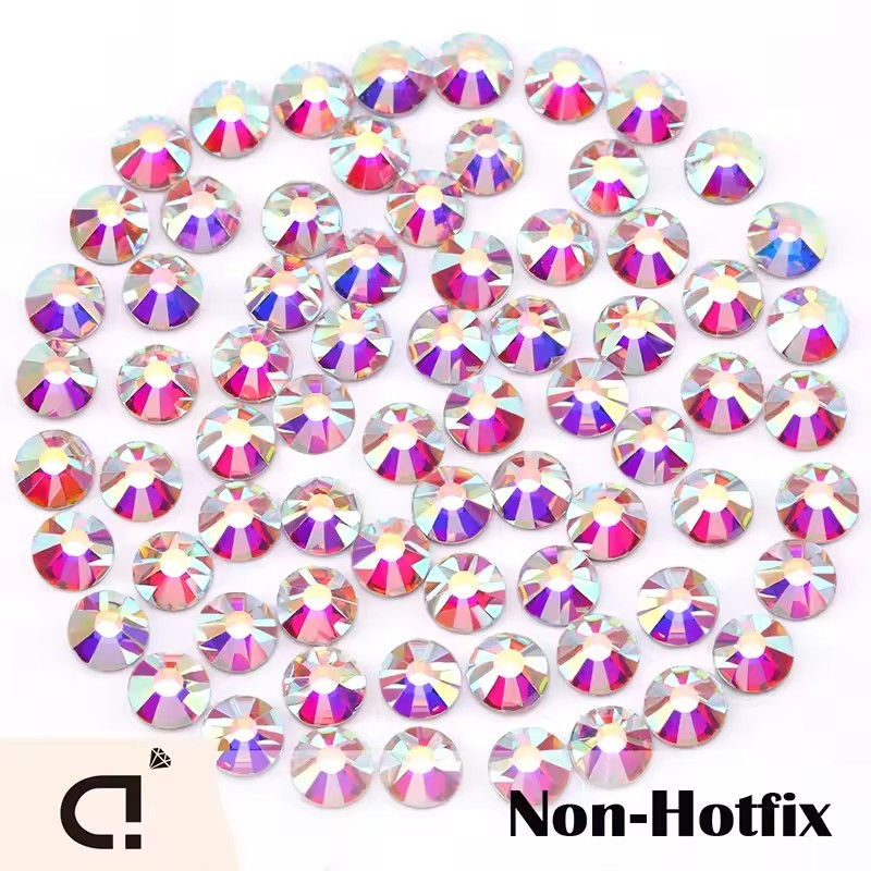 Super Glitter Rhinestones คริสตัล AB Non Hot Fix แบนกลับกาวบน Rhinestones เย็บผ้าเสื้อผ้า