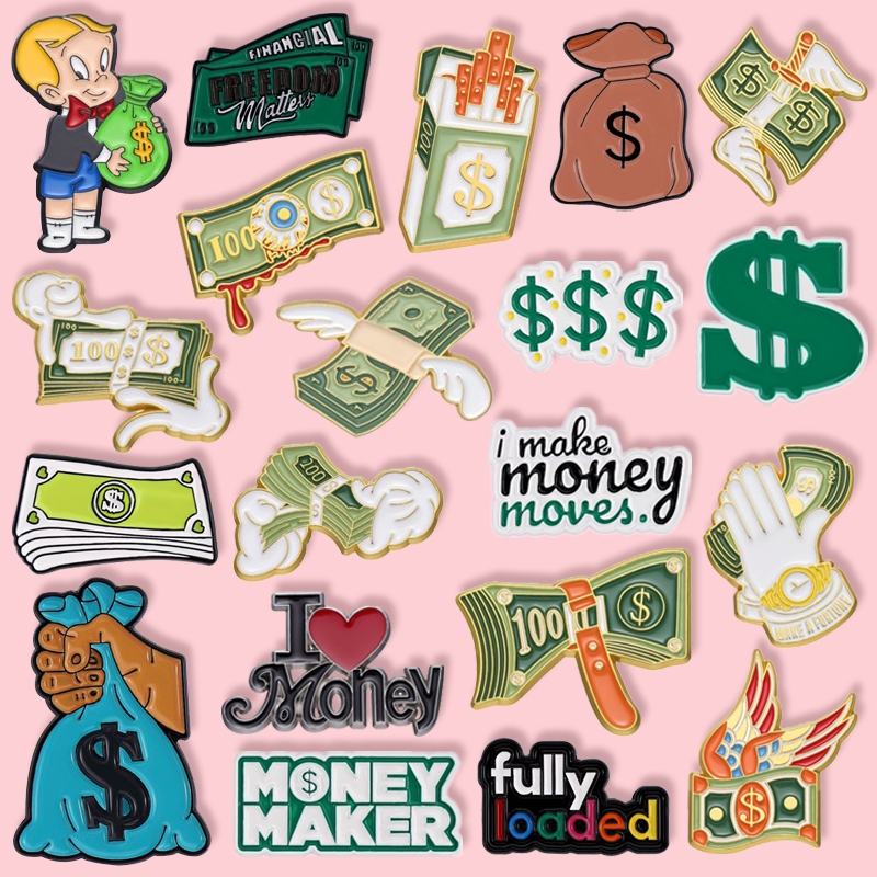 เข็มกลัดโลหะ รูปการ์ตูนดอลลาร์ ข้อความภาษาอังกฤษ I Love Money สร้างสรรค์ สําหรับเพื่อน