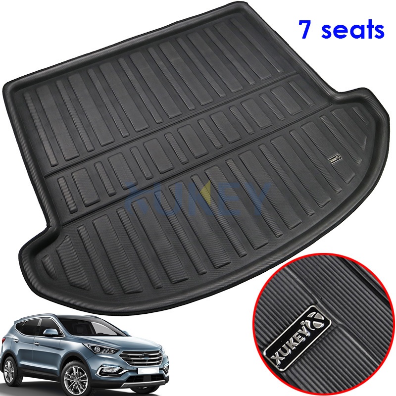 Cargo Liner Mat Trunk ถาดสําหรับ Hyundai Santa Fe 7 ที่นั่ง 2013-2018 ด้านหลัง Trunk Boot ถาดพรมลื่น Custom Fit OEM