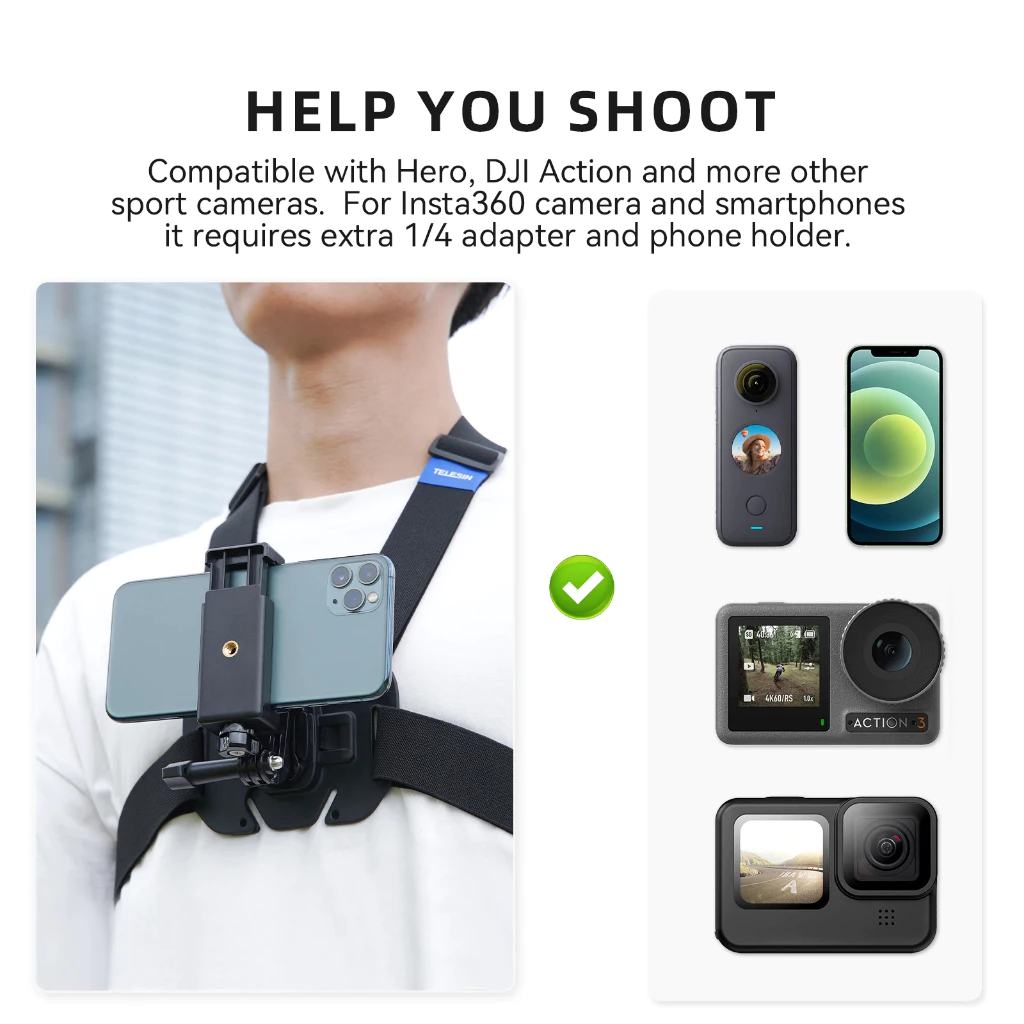 TELESIN New Vest Chest Strap for Action Cameras phone tripod รุ่นใหม่ สายคาดหน้าอก สายรัดหน้าอก รัดแน่น สำหรับ Gopro / DJI Osmo / Insta360 Chest Strap Mount Vest Chest Belt สายคาดหน้าอกกล้อง gopro mount gopro thumbnail 6