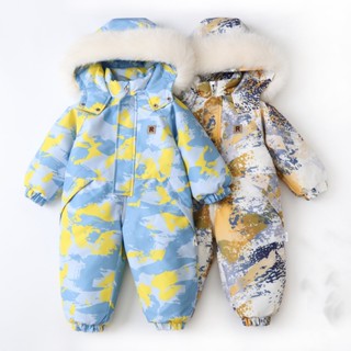 เด็กฤดูหนาวjumpsuitเล่นสกีเด็กสาวsnowsuitขนแกะกันน้ําหนาอบอุ…