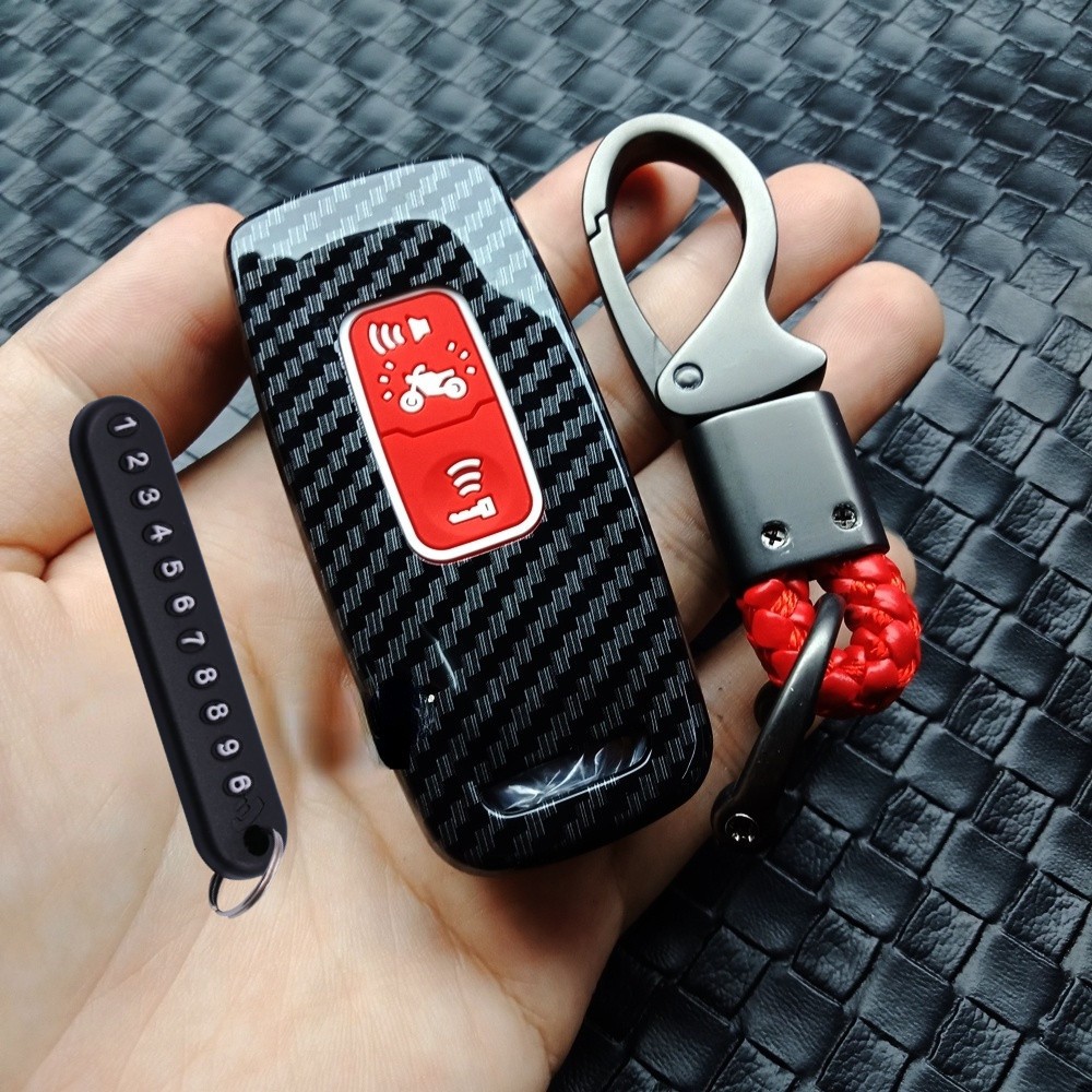ใหม่ล่าสุด เคสรีโมตกุญแจ คาร์บอนไฟเบอร์ พร้อมรูไฟ สําหรับ pcx160 click160 adv350 forza350 2021 2022