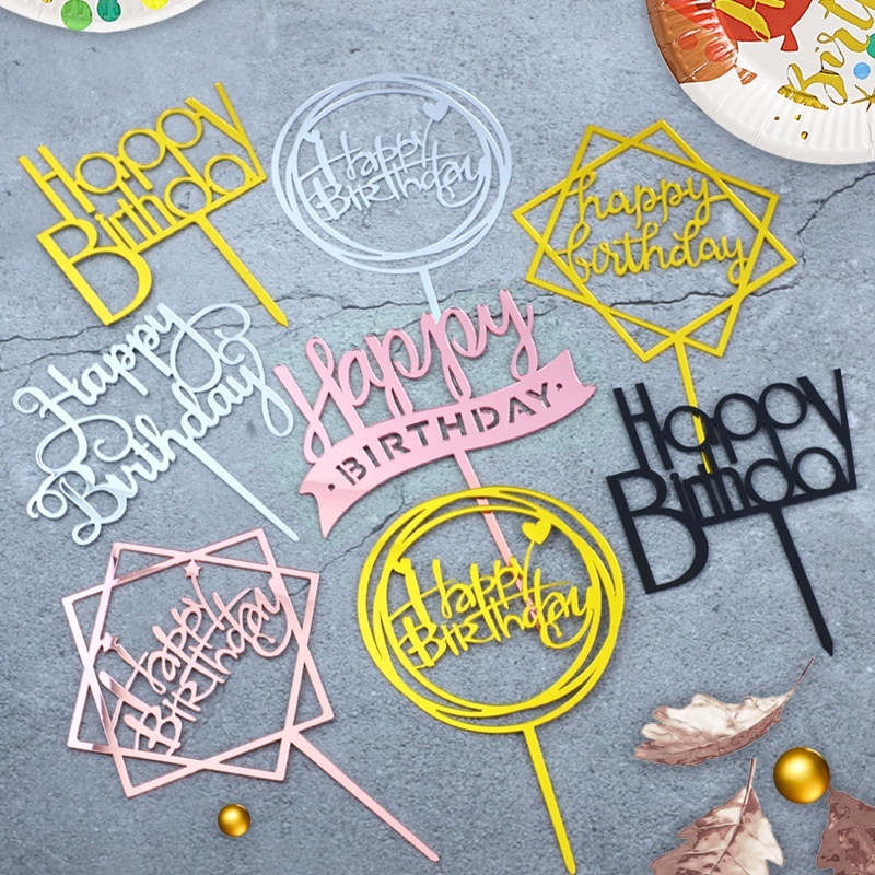 ✨COD✨ป้ายปักเค้กอะคริลิคและพลาสติก Happy Birthday ชุดที่