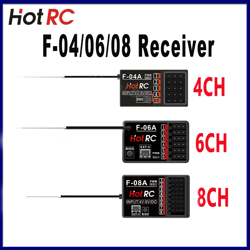 Hotrc 4/6/8CH F-04A F-06A F-08A ตัวรับสัญญาณ 2.4G ที่โดดเด่นประสิทธิภาพวิทยุระบบสําหรับ RC รถเครื่อง