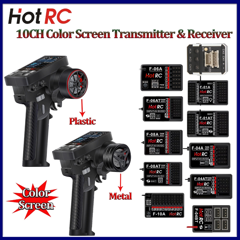 HOTRC CT-10B CT10B 10CH หน้าจอสีรีโมทคอนโทรล 2.4G 4CH/6CH/8CH/10CH สําหรับ RC รถเรือถัง