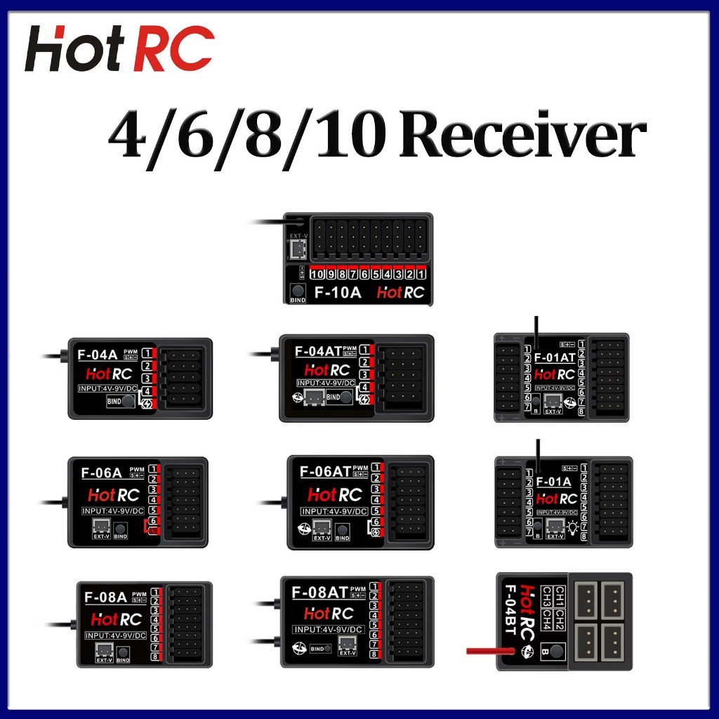 Hotrc 4/6/8/10CH F-04AT F-06AT F-08AT F-01A F-01AT F-O10A 2.4G Gyro Receiver แรงดันไฟฟ้ากลับ PWM โคม