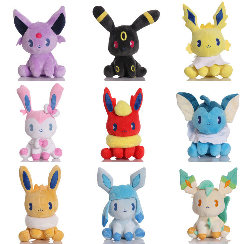 9 รูปแบบ Eevee ตุ๊กตาของเล่น Kawaii Gengar Umbreon Flareon Jolteon Glaceon Vaporeon Sylveon Espeon Peluche ตุ๊กตา