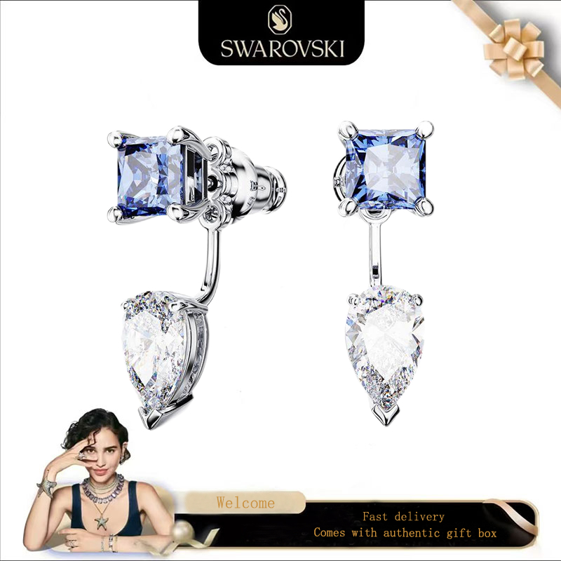 Swarovski (ใหม่)Fashionwomensearrings S925sterling silvers ผสมตัดที่ถอดออกได้คริสตัลสีฟ้าอัญมณี Mesmera คลิปต่างหูของขวัญวันวาเลนไทน์ของขวัญวันเกิด