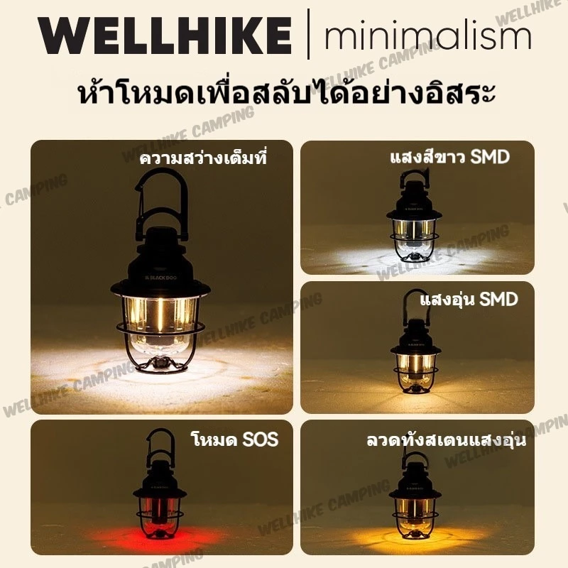 ไฟตั้งแคมป์วินเทจ Wellhike LED 4 โหมด thumbnail 6