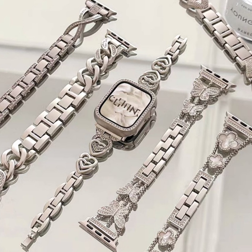Starlight Color Case +Strap Diamond Metal Strap For A-pple Watch Strap Series11 10 9 8 7 6 5 4 3 2 1