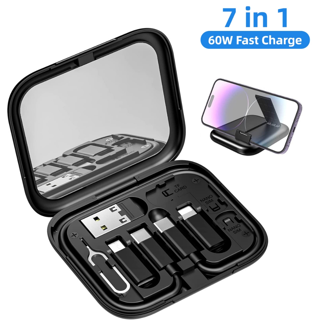 5 In 1 สายเคเบิล USB C เป็น USB C PD 60W ชาร์จเร็ว สําหรับ iP / Xiaomi Type C Micro Cable พร้อมกล่องเก็บ