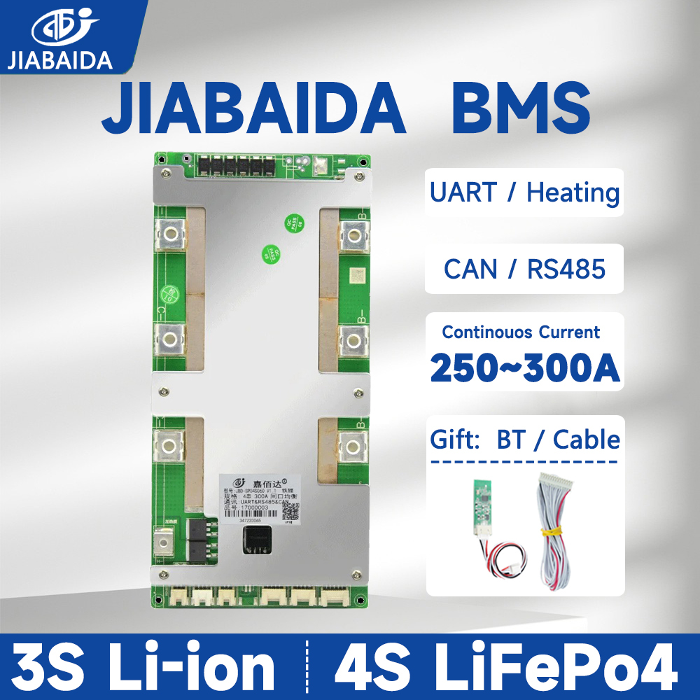 Jiabaida สมาร์ท BMS 8S-24S LiFePo4 10S 13S 16S 20S 40A-200A ชาร์จ BT UART RS485 สามารถ JBD BMS