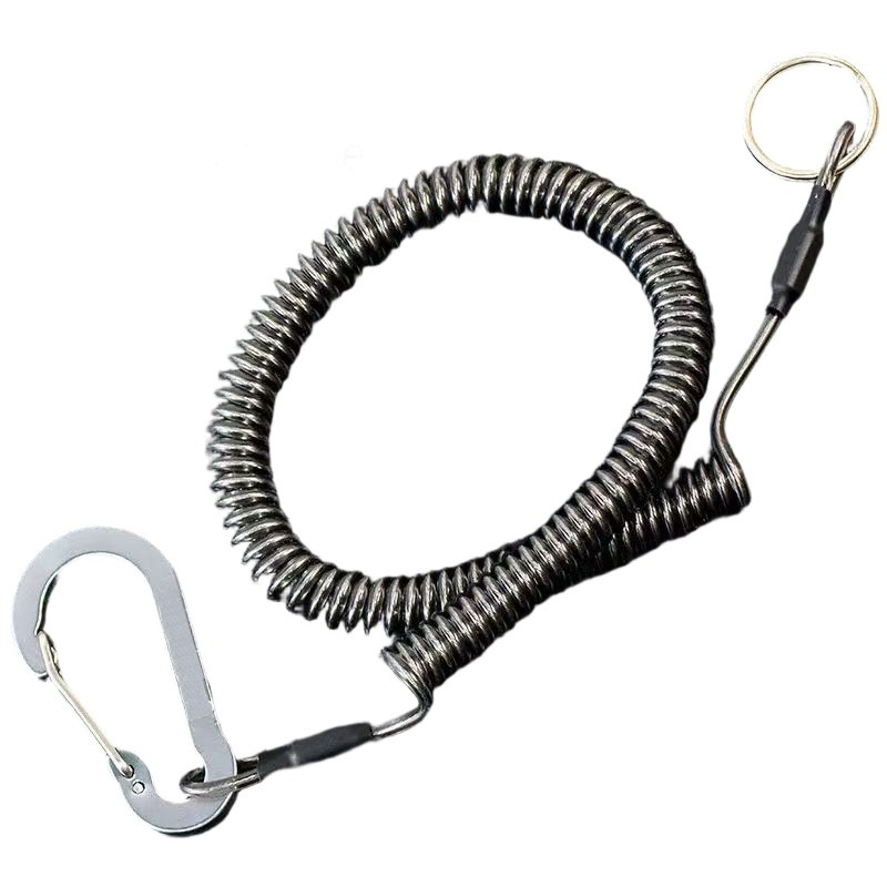 0.9m ความยาวลวดเหล็ก Lanyard พร้อม Carabiner Retractable Coiled เชือกความปลอดภัยคีมตกปลา Fish grip ยืดหยุ่น Anti-loss Lanyard