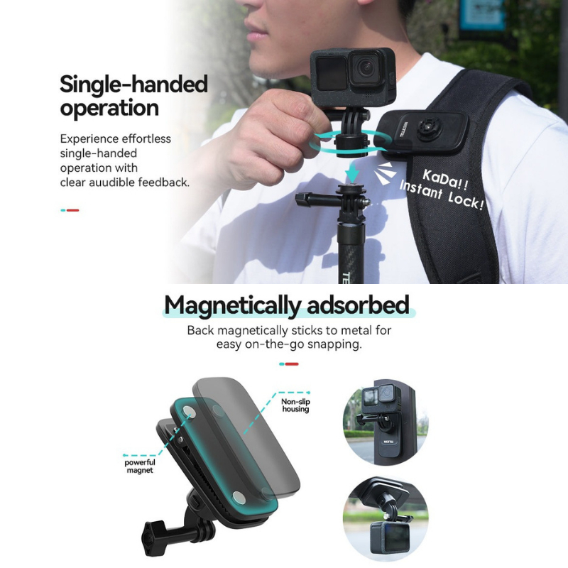 Telesin Backpack Clip magnetic and 360 rotary backpack clip mount ตัวยึดแบบแม่เหล็ก สำหรับ GOPRO ทุกรุ่น, DJI Action 5Pro/4/3,Insta360