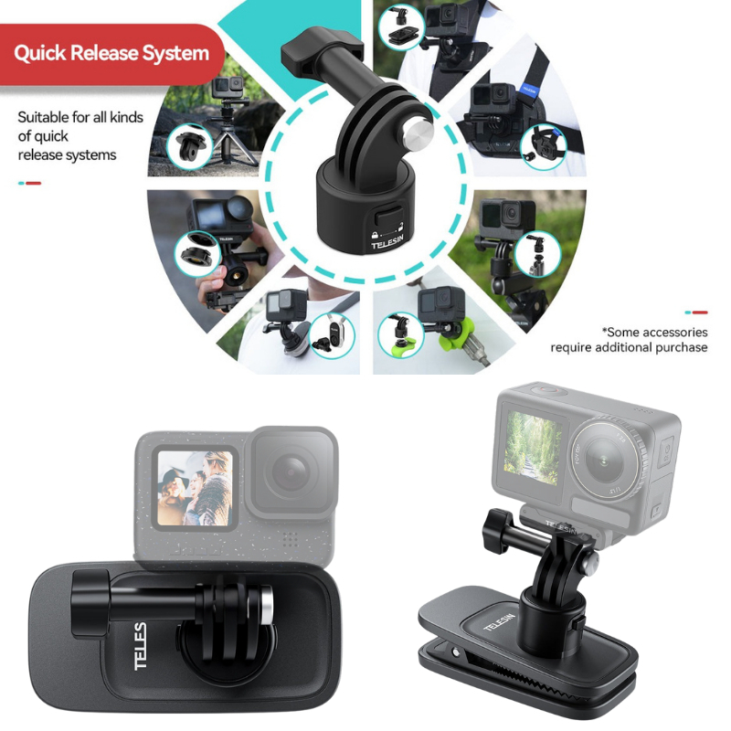 Telesin Backpack Clip magnetic and 360 rotary backpack clip mount ตัวยึดแบบแม่เหล็ก สำหรับ GOPRO ทุกรุ่น, DJI Action 5Pro/4/3,Insta360