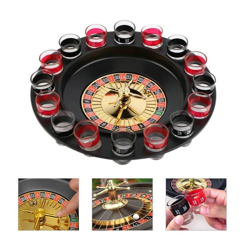 เกมพนันรูเล็ต Roulette Wheel แก้วเหล้ายิงด้วยลูกเหล็ก 2 ลูกและแก้ว 16 ใบ รุ่น