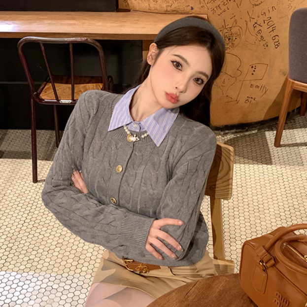 Laterme สไตล์แขนยาว คาร์ดิแกนสั้นสำหรับผู้หญิง (เพียงเสื้อกันหนาว)