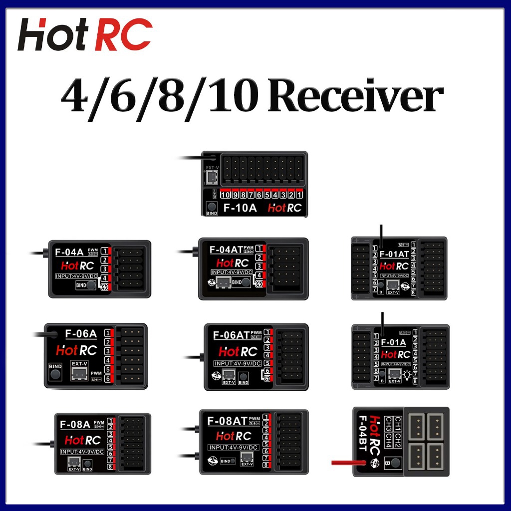 Hotrc 4/6/8/10CH F-04AT F-06AT F-08AT F-01A F-01AT F-O10A 2.4G Gyro Receiver แรงดันไฟฟ้ากลับ PWM โคม