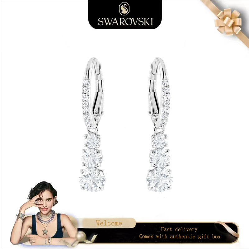 Swarovski (ใหม่)Fashionwomensearrings S925 เงินสเตอร์ลิงเพชรสีขาวดึงดูด Trilogy รอบ Pierced ต่างหูของขวัญวันวาเลนไทน์ของขวัญวันเกิด