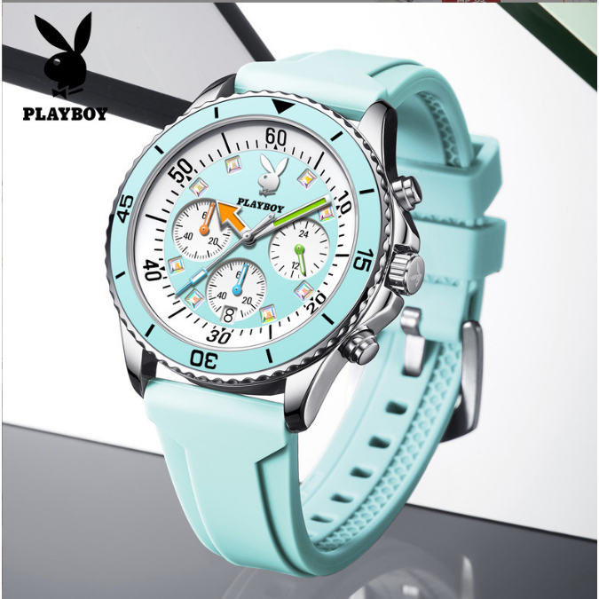 Playboy 3081 Simple Trend Quartz Watch Calendar Silicone Waterproof Mens Watch (กล่องนาฬิกาเดิม)