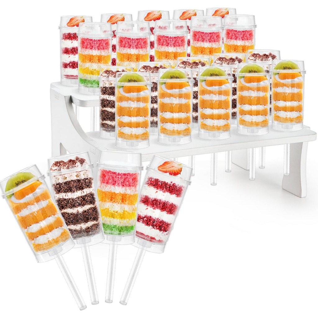24 แพ็คเค้ก Push Pop คอนเทนเนอร์พร้อมฝาปิด, เค้กกดป๊อปแบบใช้ซ้ําได้, ภาชนะเค้ก Push-up Pop Shooter สําหรับ Cupcake, Confetti, โฮมเมด Ice Cre - รูปที่ 4