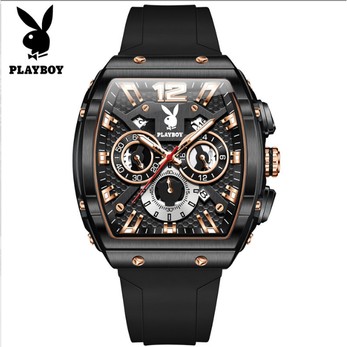 Playboy 3075 Simple Fashion Quartz Watch Barrel Type Luminous Sports Mens Watch (กล่องนาฬิกาเดิม)