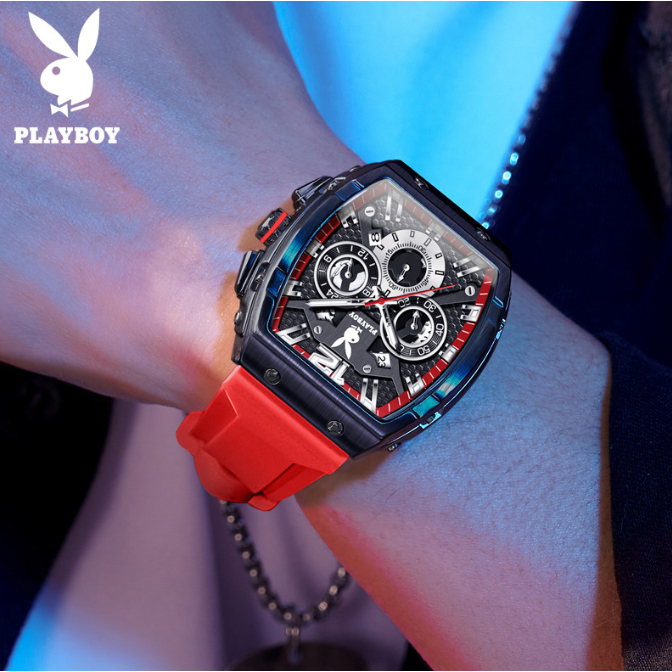 Playboy 3075 Simple Fashion Quartz Watch Barrel Type Luminous Sports Mens Watch (กล่องนาฬิกาเดิม)