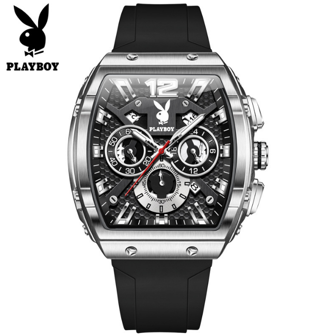 Playboy 3075 Simple Fashion Quartz Watch Barrel Type Luminous Sports Mens Watch (กล่องนาฬิกาเดิม)