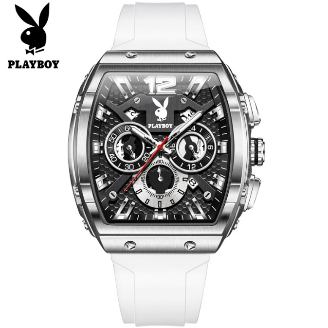 Playboy 3075 Simple Fashion Quartz Watch Barrel Type Luminous Sports Mens Watch (กล่องนาฬิกาเดิม)