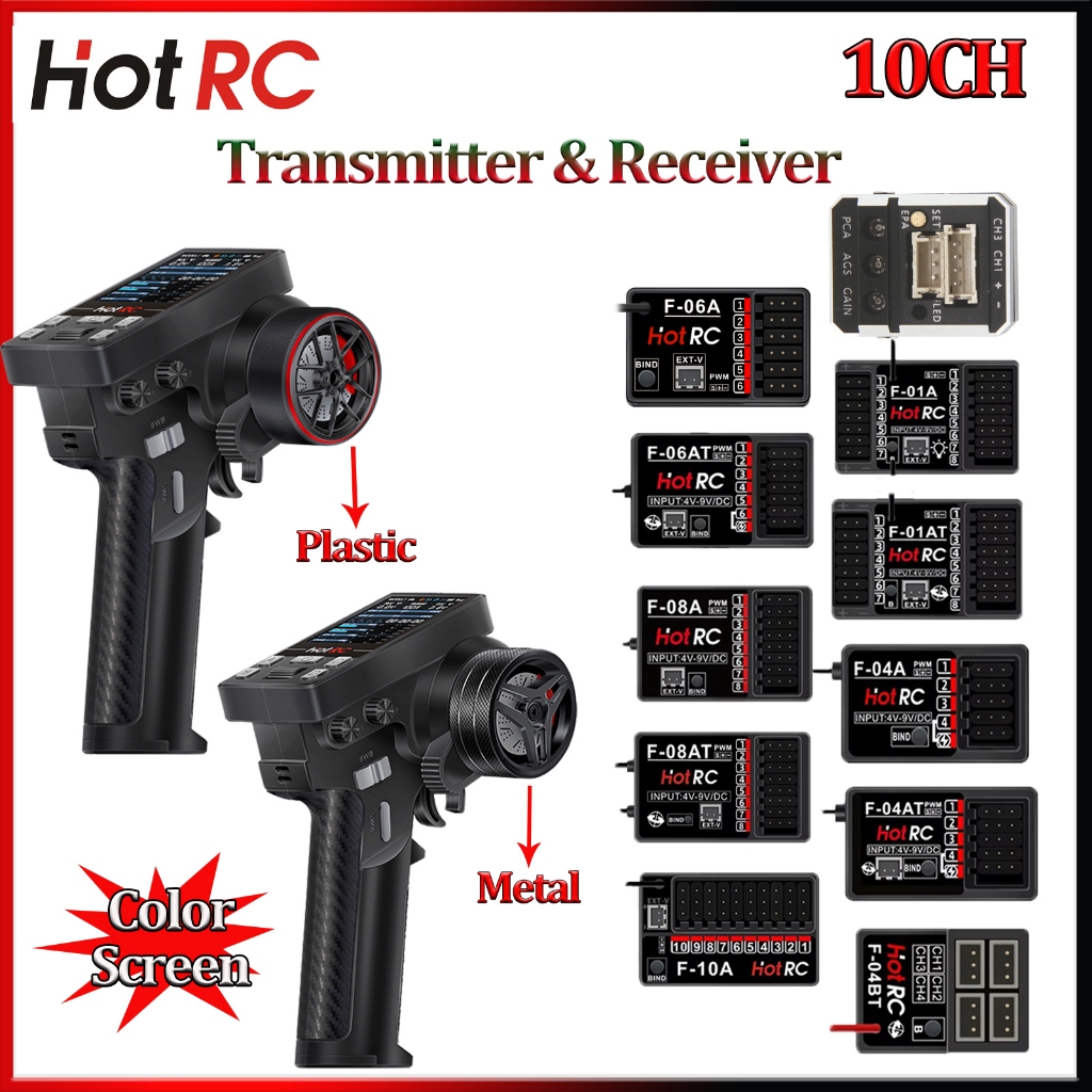 Hotrc CT-10B CT10B 10CH หน้าจอสีรีโมทคอนโทรล 2.4G 4CH/6CH/8CH/10CH ตัวรับสัญญาณเครื่องส่งสัญญาณสําหร