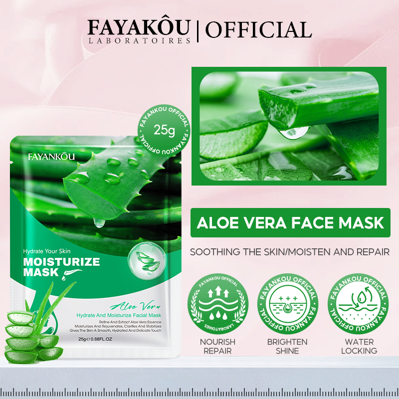 FAYANKOU ว่านหางจระเข้พอกหน้าพืชเอสเซ้นส์น้ําล็อคสิวชื้นซ่อมแซม