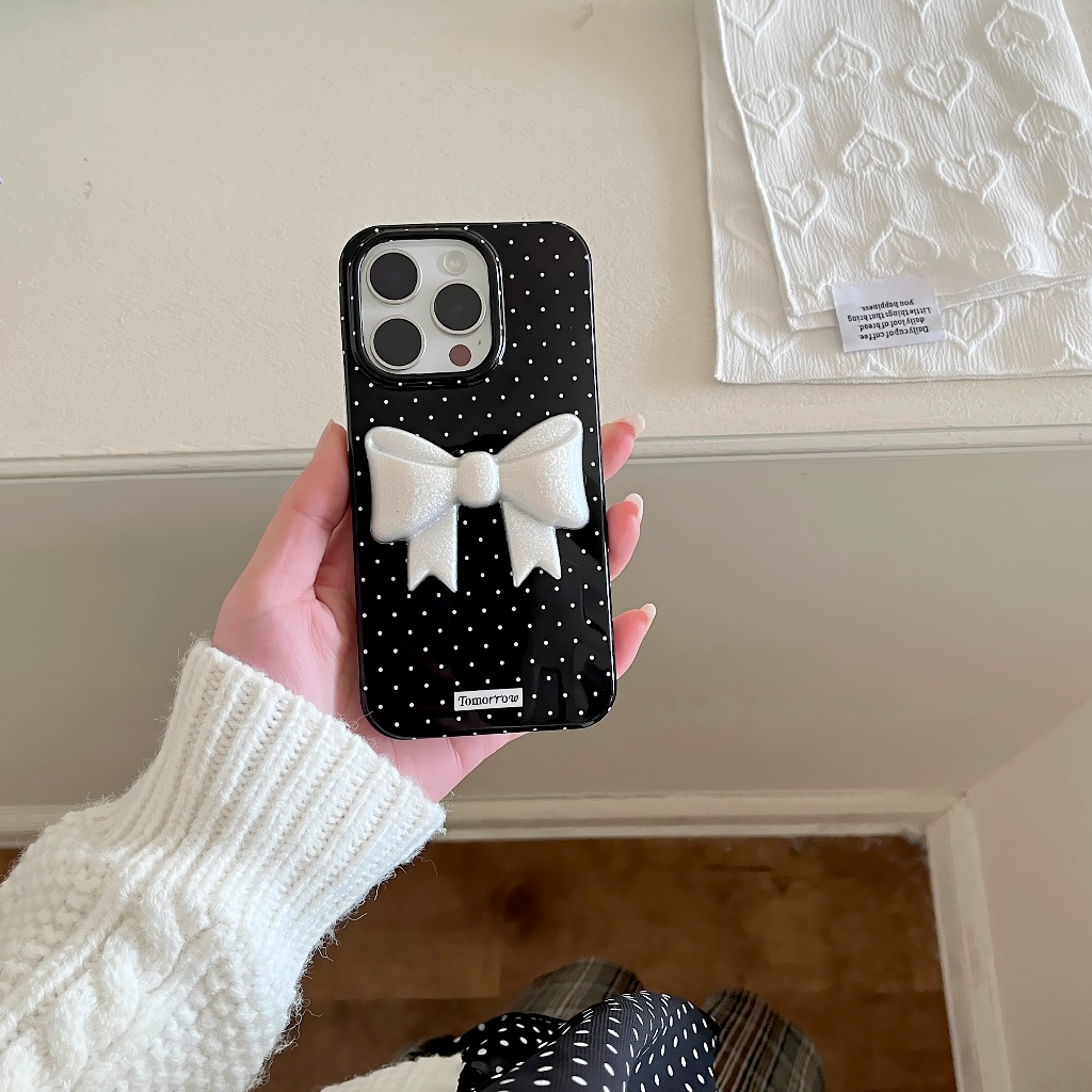 เกาหลี Polka Dot 3D Bow เคสโทรศัพท์สําหรับ iPhone 16, 15, 14, 13 Pro Max อินเทรนด์ซิลิโคน 15promax ปกอ่อน - รูปที่ 4