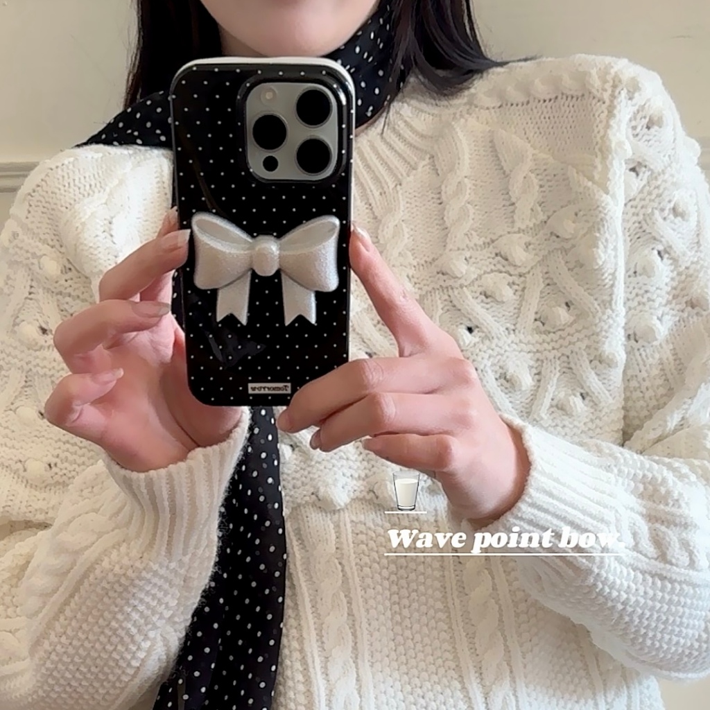 เกาหลี Polka Dot 3D Bow เคสโทรศัพท์สําหรับ iPhone 16, 15, 14, 13 Pro Max อินเทรนด์ซิลิโคน 15promax ปกอ่อน - รูปที่ 2