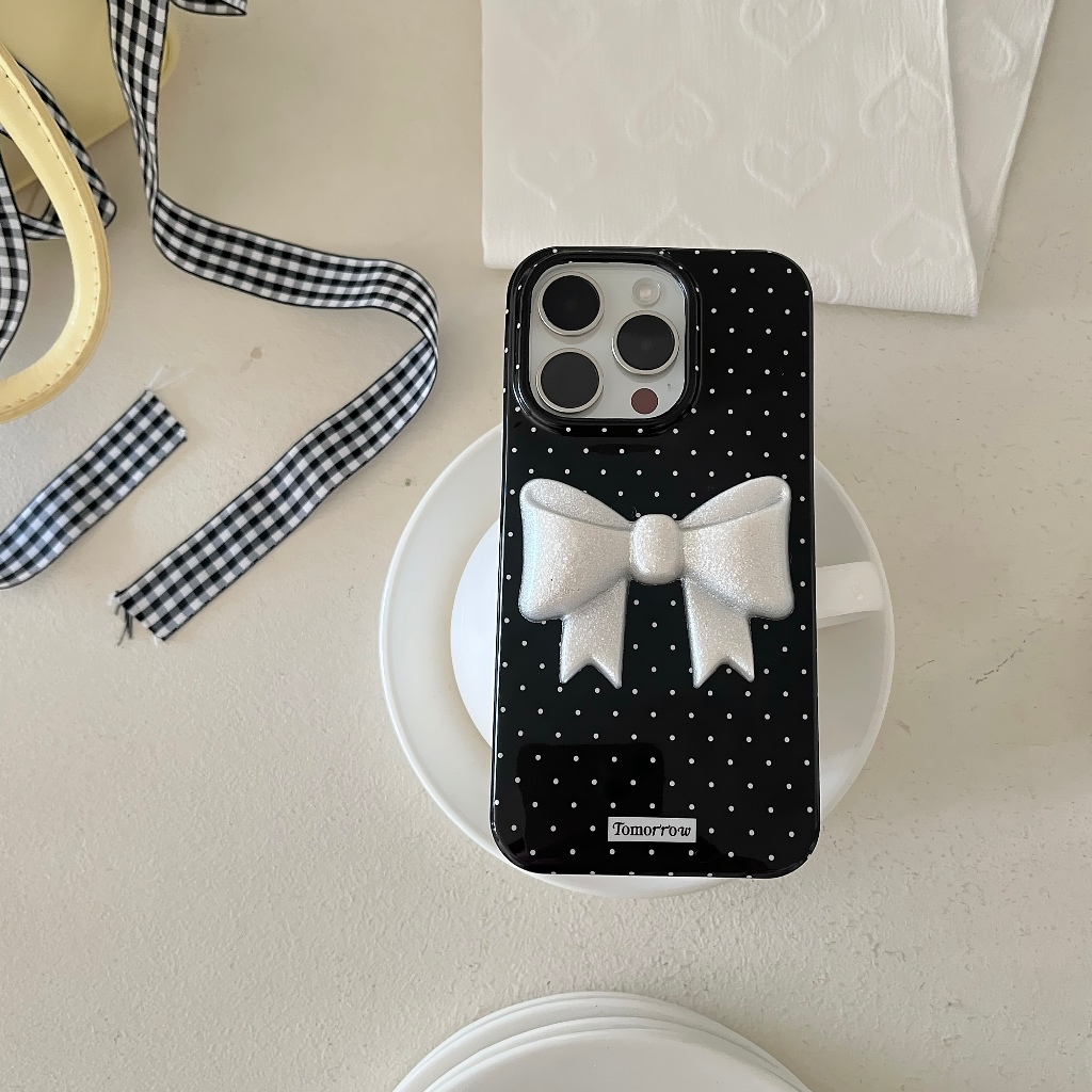 เกาหลี Polka Dot 3D Bow เคสโทรศัพท์สําหรับ iPhone 16, 15, 14, 13 Pro Max อินเทรนด์ซิลิโคน 15promax ปกอ่อน - รูปที่ 6