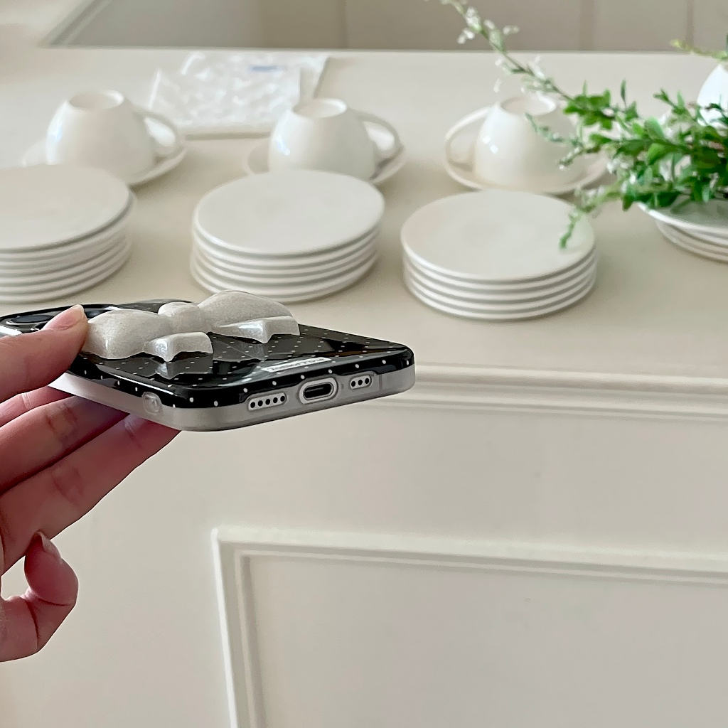 เกาหลี Polka Dot 3D Bow เคสโทรศัพท์สําหรับ iPhone 16, 15, 14, 13 Pro Max อินเทรนด์ซิลิโคน 15promax ปกอ่อน - รูปที่ 7