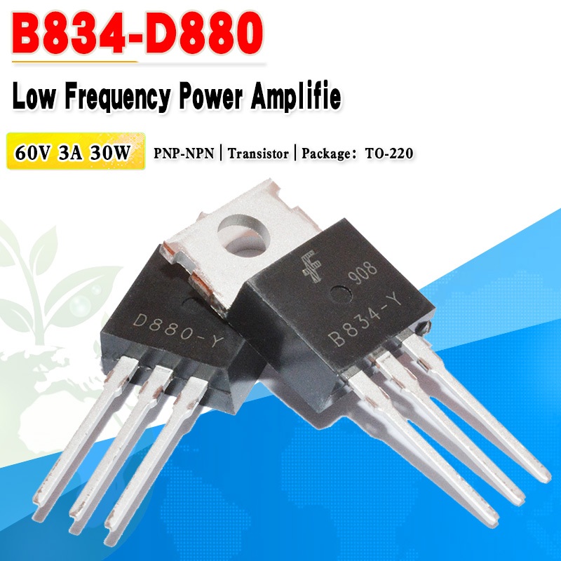 10 ชิ้น/ล็อตทรานซิสเตอร์ KSB834-Y B834 2SB834-Y KSD880 D880 2SD880-Y TO-220 60V 3A 30W
