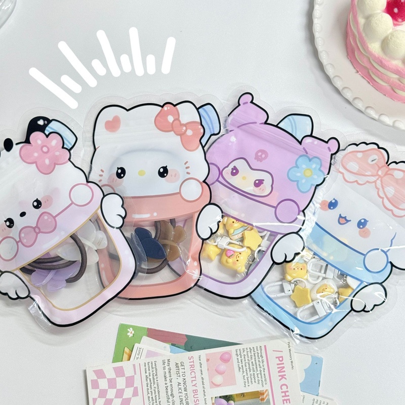 ✨COD✨ถุงซิปล็อคพาสเทล ใส่เครื่องประดับ พวงกุญแจ สร้อยคอ รูป การ์ด ซองใส่ขนมแจกเด็ก ด้านหน้าพลาสติกใส ถุงซิปล็อค กันน้ํา ลายการ์ตูนซานริโอ้