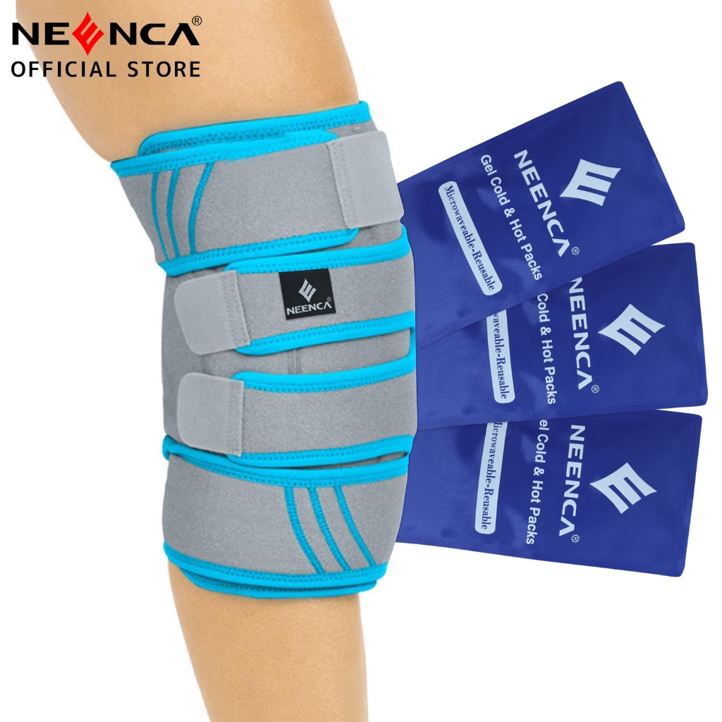 Neanca เข่า Ice Pack Wrap - Cold/Hot Gel Compression Brace - สายรัดพยุงความร้อนสําหรับปวดข้ออักเสบ, เอ็นอักเสบ, ACL, การบาดเจ็บกีฬา, ข้อเข่าเสื่อม, ผู้หญิง, ผู้ชาย, วิ่ง, วงเดือน