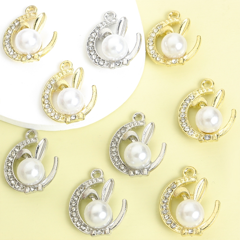 10ชิ้นน่ารักที่ละเอียดอ่อนดวงจันทร์และกระต่ายเสน่ห์กับ พลอยเทียม,มุกฝัง-คืนที่ดีกระต่ายจี้สําหรับ ทําเอง สร้อยคอสร้อยข้อมือต่างหู-อีสเตอร์พรรคของขวัญสํา