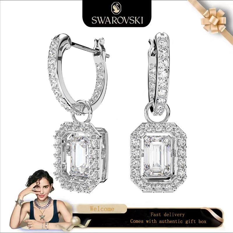 Swarovski (ใหม่)ต่างหูแฟชั่นผู้หญิง S925 เงินสเตอร์ลิงแปดเหลี่ยมตัดคริสตัลสีขาว Millenia ต่างหูของขวัญวันวาเลนไทน์ของขวัญวันเกิด