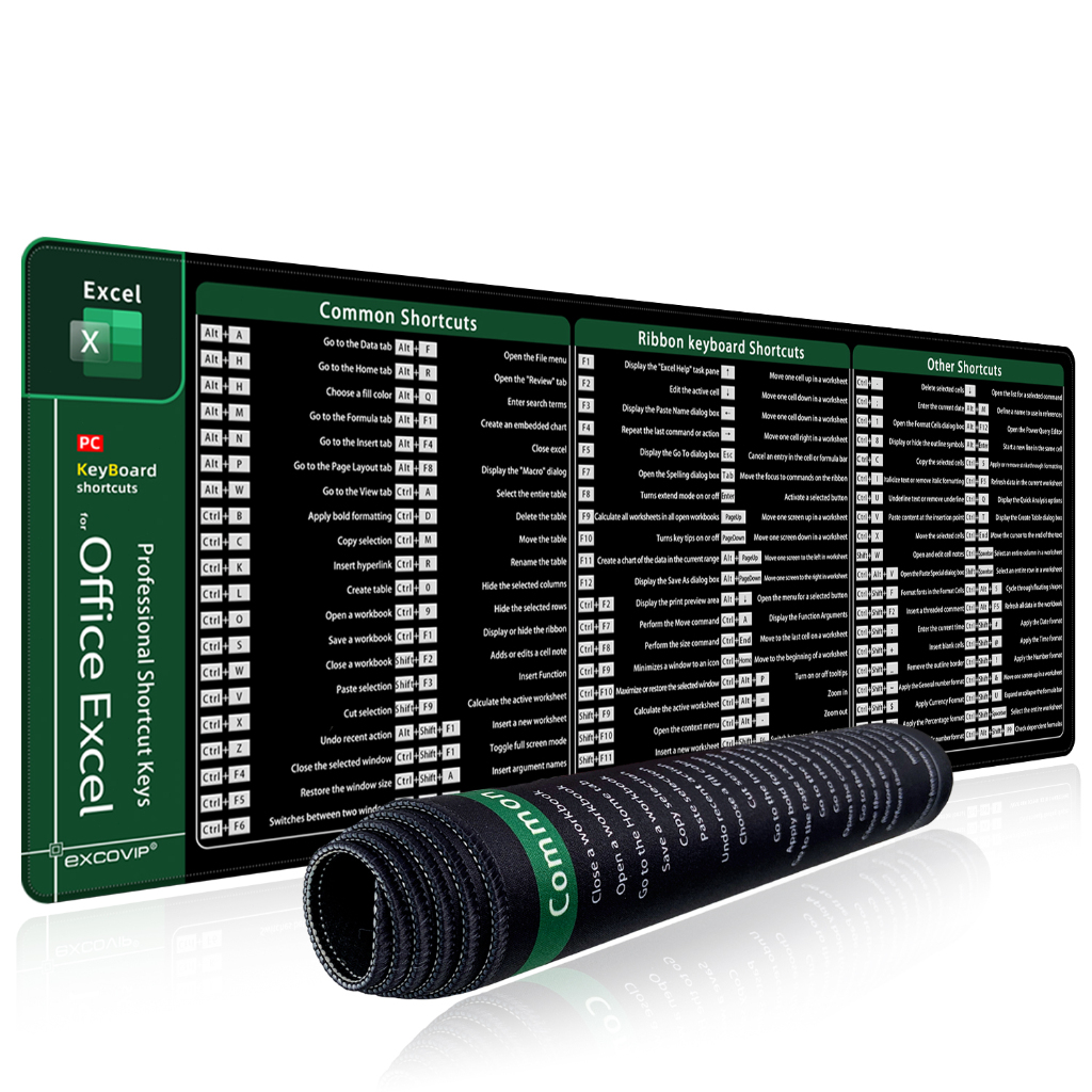 Excel Office ปุ่มลัดเมาส์ขนาดใหญ่ Pad ภาษาอังกฤษนุ่มสบาย Seaming Anti-slip สีดําคอมพิวเตอร์เดสก์ท็อปแล็ปท็อปการเรียนรู้ 80x30cmEXCOVIP