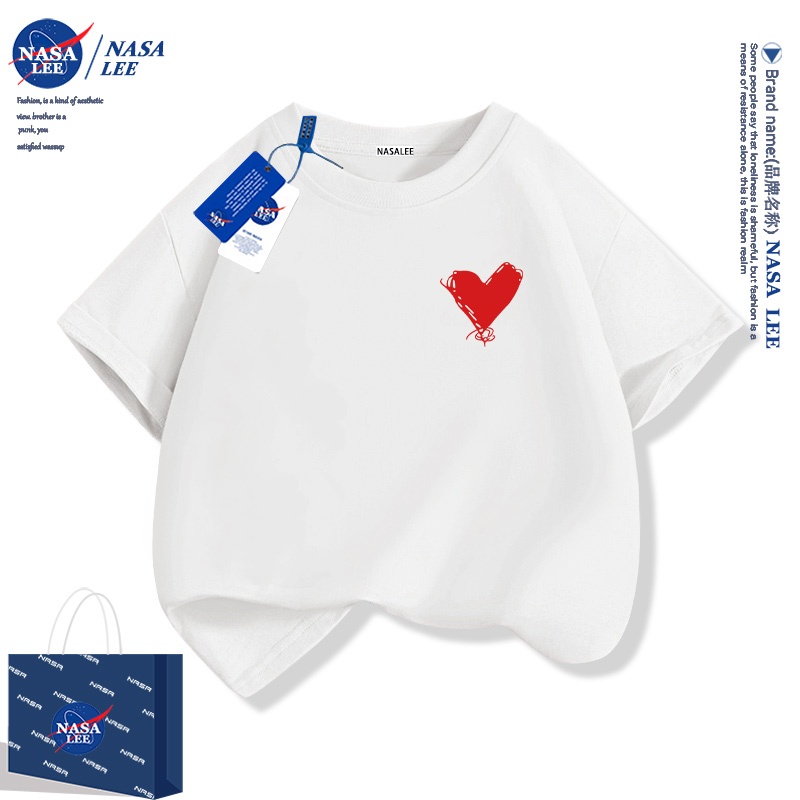 NASA เสื้อยืดแขนสั้นฤดูร้อนสไตล์อเมริกัน สำหรับเด็ก รุ่นใหม่ปี 2025 ผ้าคอตตอนนุ่มสบาย ลายหัวใจ