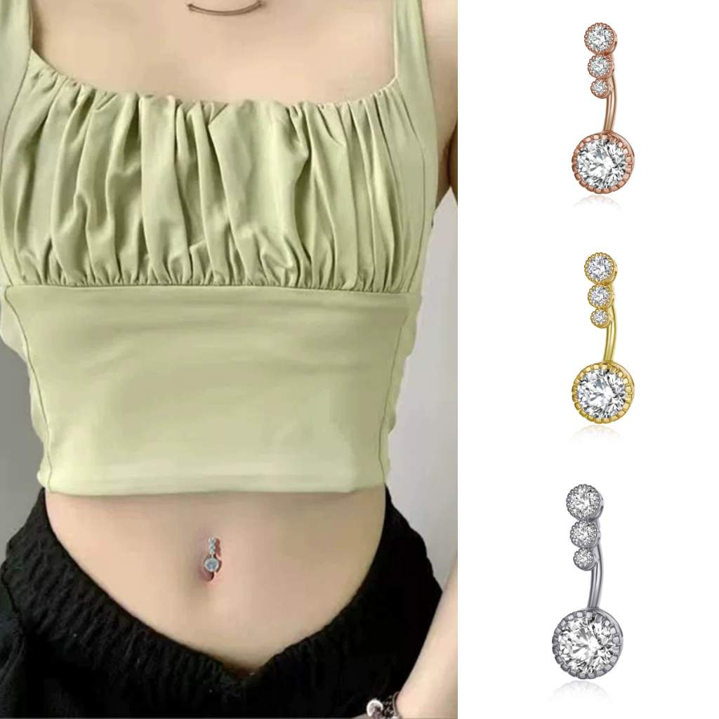 【สามารถจัดส่งจากท้องถิ่นได้】จิวสะดือ เจาะร่างกาย สเตนเลส ประดับเพทาย แฟชั่น