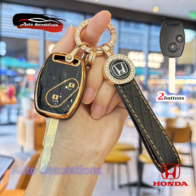 2 ปุ่ม  เคสกุญแจรถ Honda เหมาะสําหรับ Honda JAZZ CITY BRIO CIVIC CRV(2006-2008) ปลอกกุญแจ Honda ACCORD(2008-2012) พวงกุญแจขอบทอง