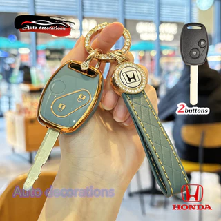 2 ปุ่ม เคสกุญแจรถ Honda เหมาะสําหรับ Honda JAZZ CITY BRIO CIVIC CRV(2006-2008) ปลอกกุญแจ Honda ACCORD(2008-2012) พวงกุญแจขอบทอง
