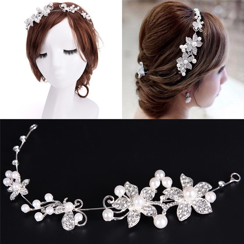 Byth ใหม ่ คริสตัล Rhinestone Pearl Silver งานแต ่ งงาน Tiara Bridal Hairclip byth