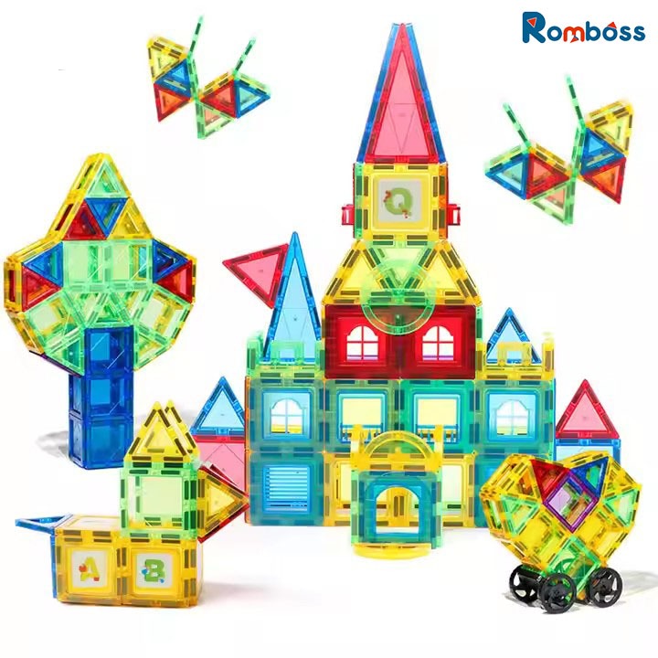 Romboss 28 ชิ้น 6.5 ซม. พร้อม⚡กระเบื้องแม่เหล็กกระเบื้องอาคารแม่เหล็กแม่เหล็กอาคารบล็อกหน้าต่างสีการศึกษาของเล่นเด็ก