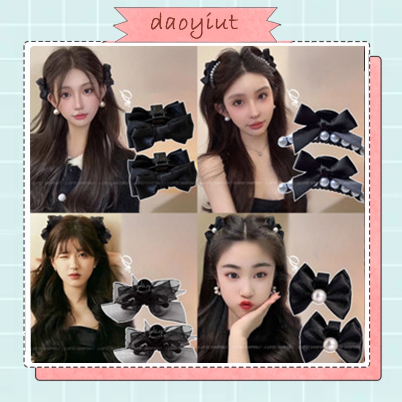 แฟชั่นโบว์กิ๊บระดับไฮเอนด์รู้สึกสีดําสไตล์ใหม่ผู้หญิงกิ๊บ