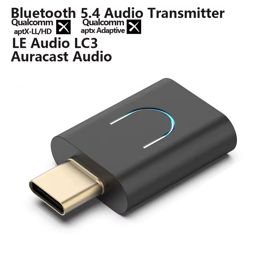 ใหม่ QCC5.4TYPE-C เครื่องส่งสัญญาณเสียงบลูทูธรองรับ AURACAST LE AUDIO/LC3/APTX